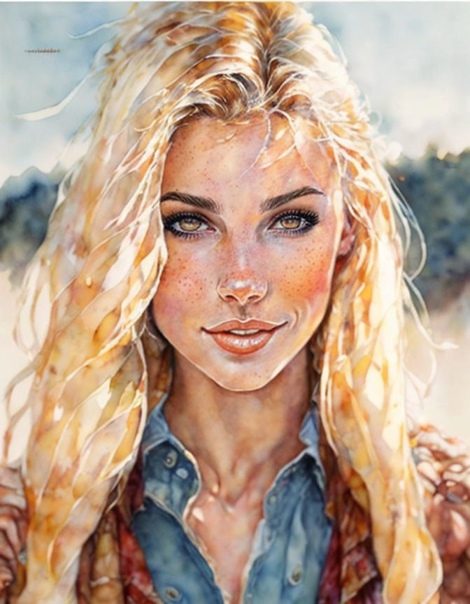 Portrait of Smiling Woman with Blonde Hair and Freckles