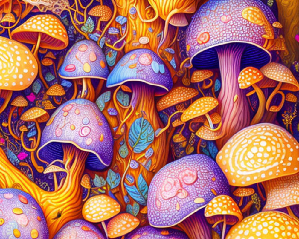 Colorful Fantastical Mushroom Forest Illustration