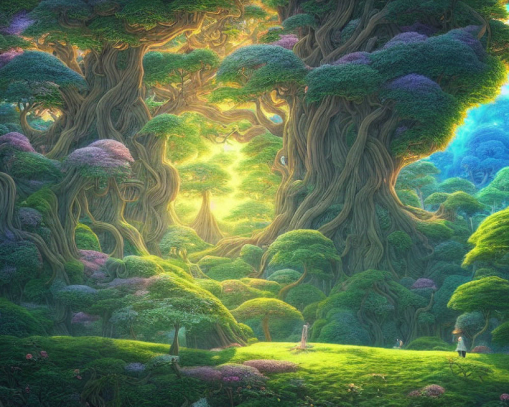 Majestic forest with radiant light and magical ambiance