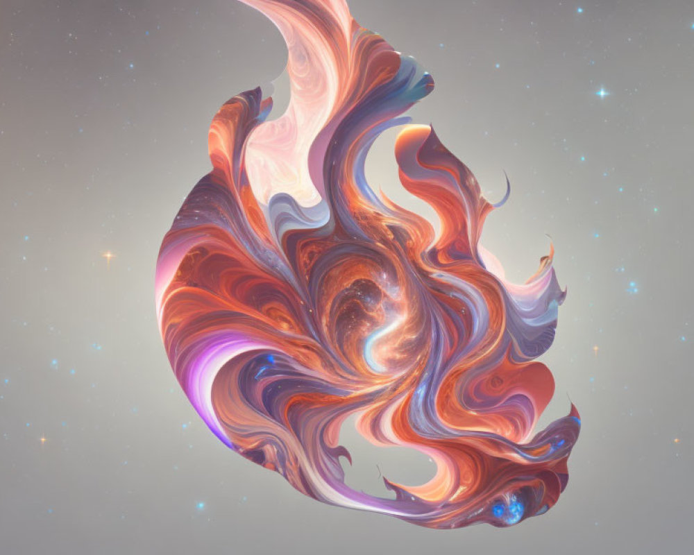 Warm-hued swirling abstract with cosmic star background