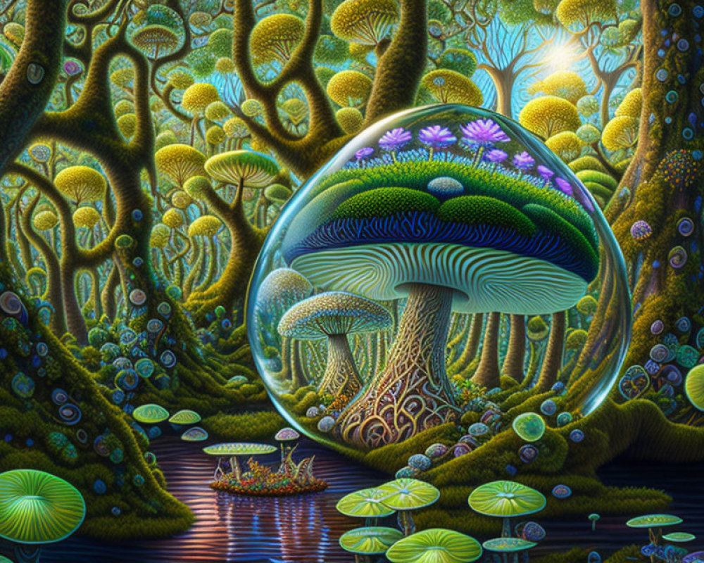 Luminous Mushroom Ecosystem in Vibrant Fantasy Forest