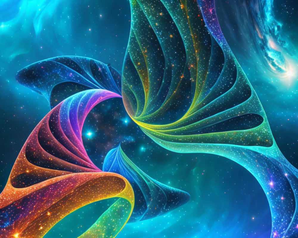 Abstract cosmic background in blue, purple, and orange swirls