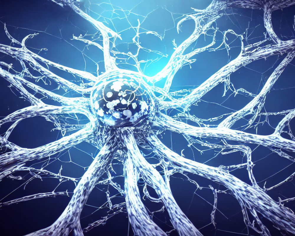 Neurons in Brain: 3D Illustration of Glowing Core