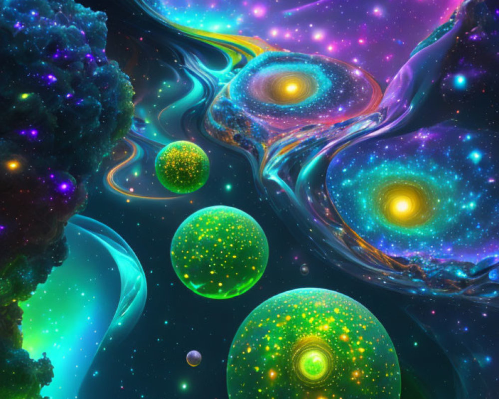 Colorful Fractal Art: Celestial Bodies and Nebula Patterns