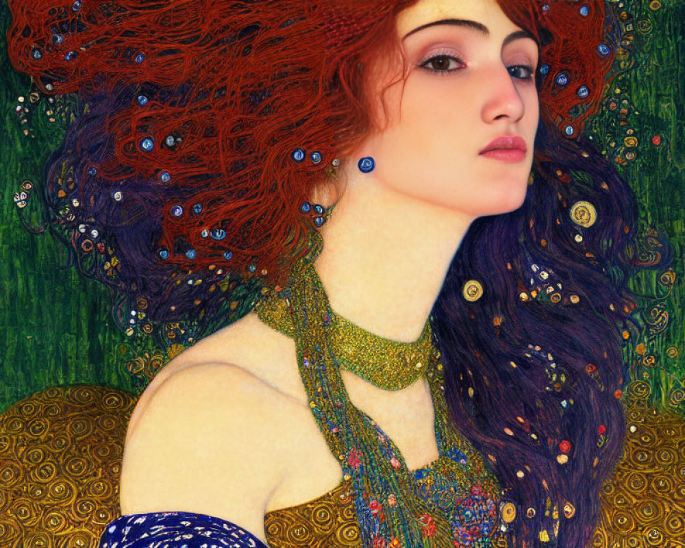 Woman with Red Hair in Art Nouveau Style Dress