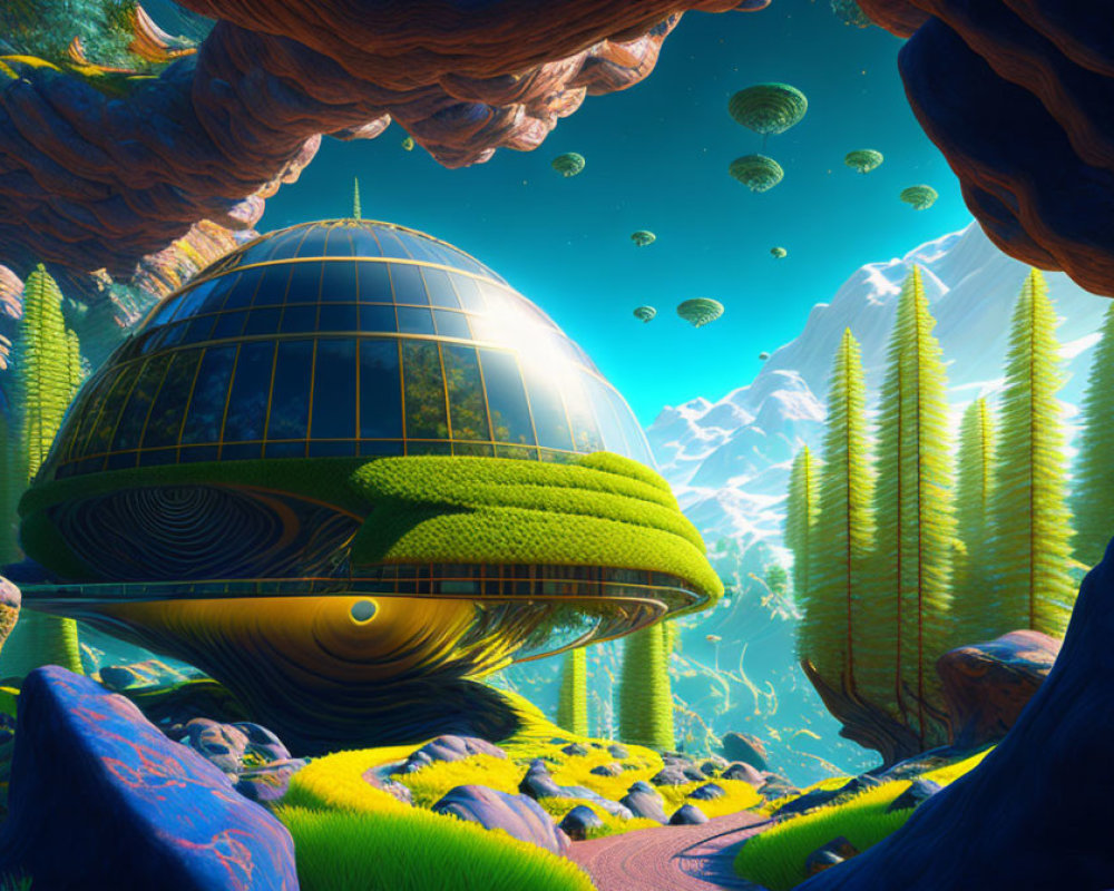 Unique Dome Building in Vibrant Alien Landscape