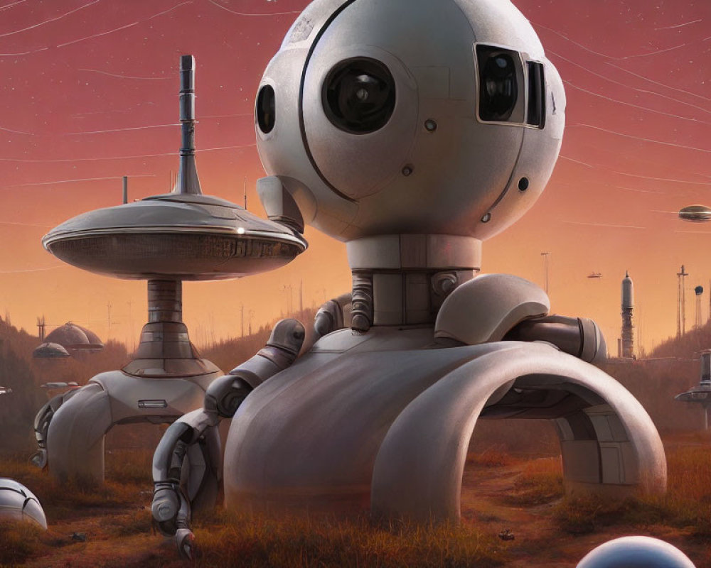 Futuristic robot with spherical head in sci-fi environment