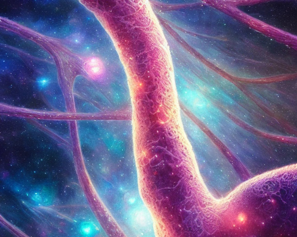 Colorful Cosmic Scene: Intertwining Neural Pathways in Pink, Purple, and Blue