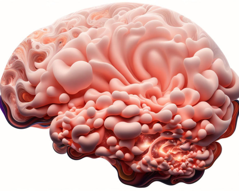 Detailed Human Brain Model with Warm Color Palette showcasing Gyri and Sulci