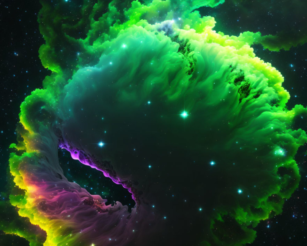 Colorful Green and Purple Cosmic Nebula in Starry Space