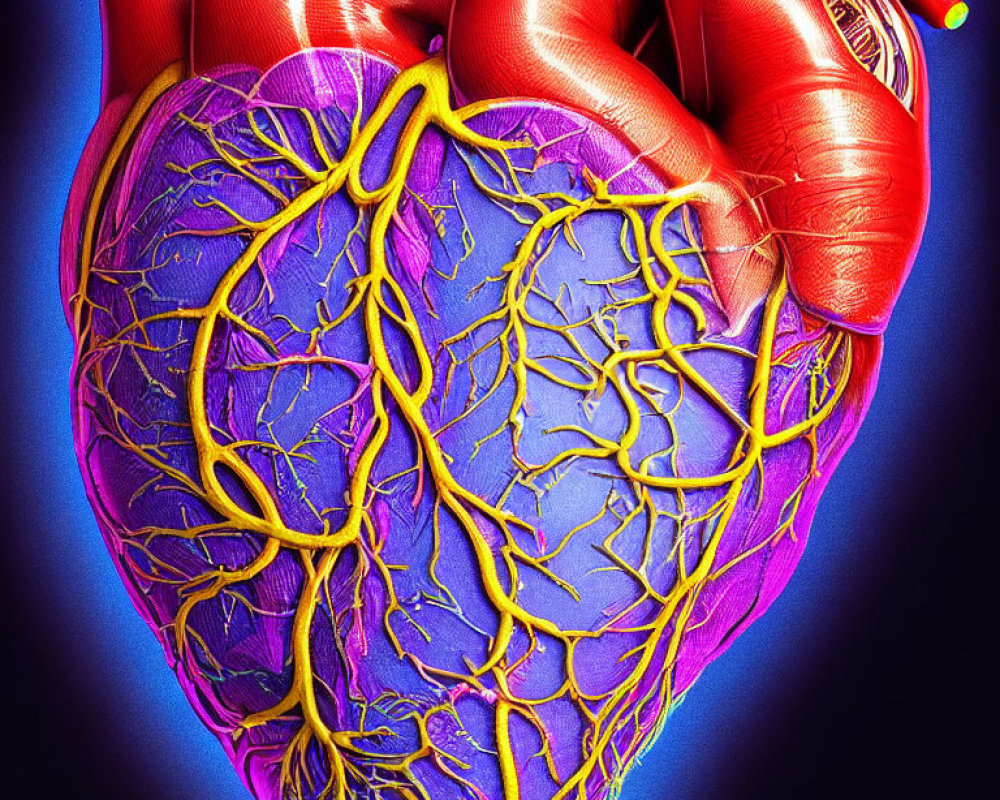 Detailed Human Heart Illustration with Visible Arteries and Veins