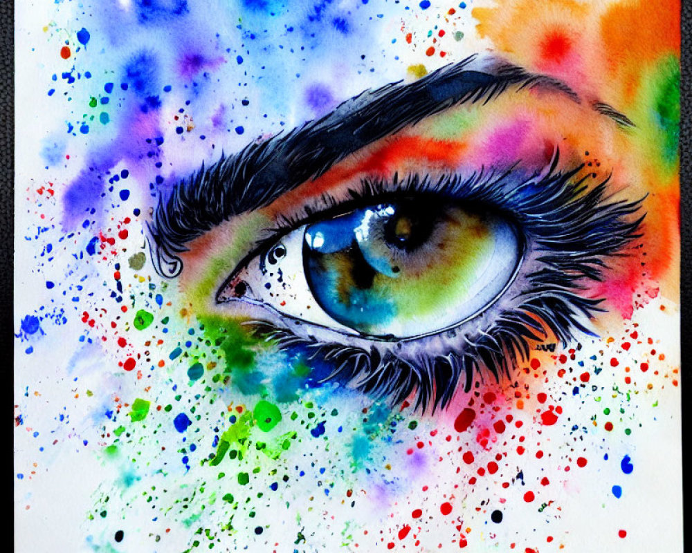 Detailed Watercolor Painting of Multicolored Eye Symbolizing Creativity