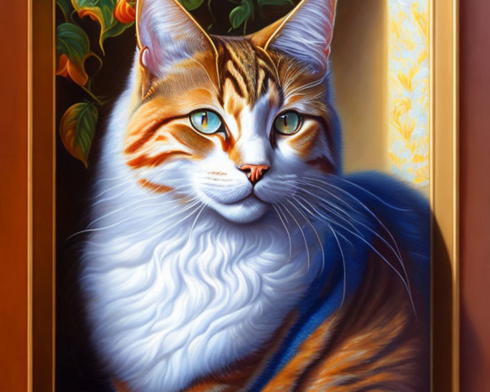 Colorful Painting of Orange-Striped Cat by Window