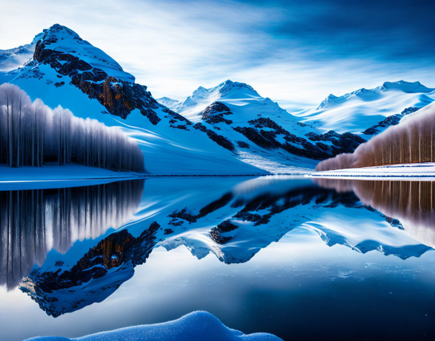 Snowy Mountain Peaks Reflected in Tranquil Lake