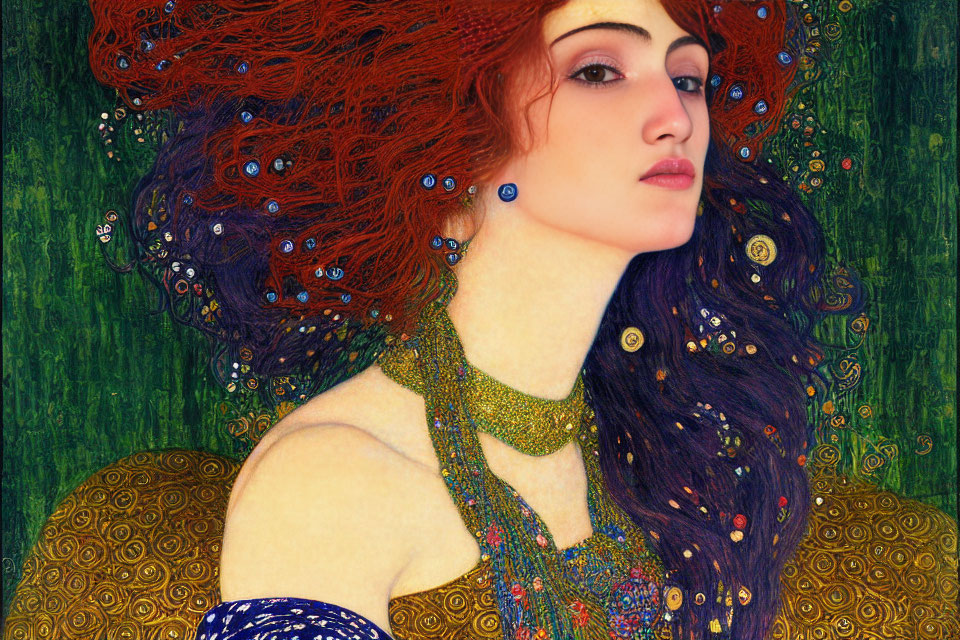 Woman with Red Hair in Art Nouveau Style Dress