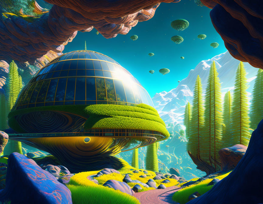Unique Dome Building in Vibrant Alien Landscape
