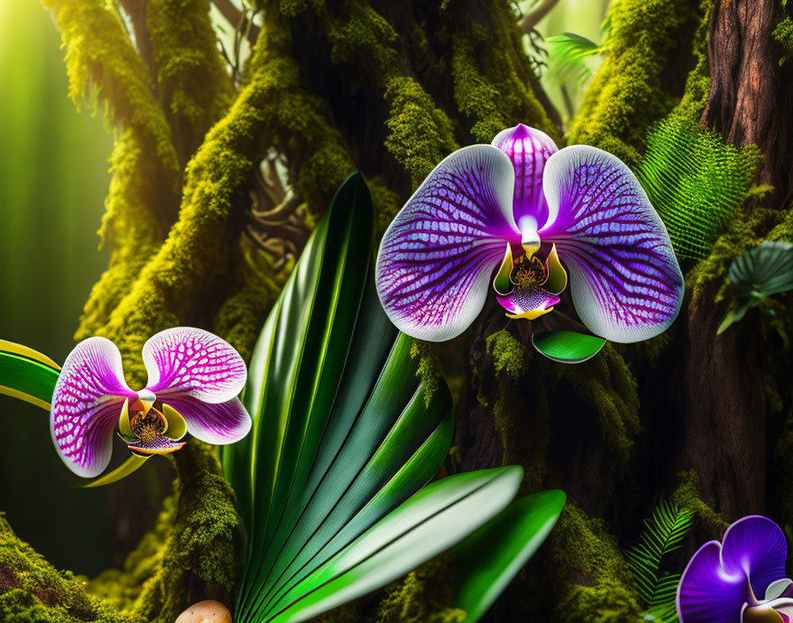 Purple Orchids Blooming in Tropical Forest Environment