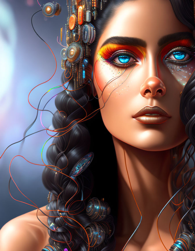 Futuristic portrait of woman with cybernetic enhancements