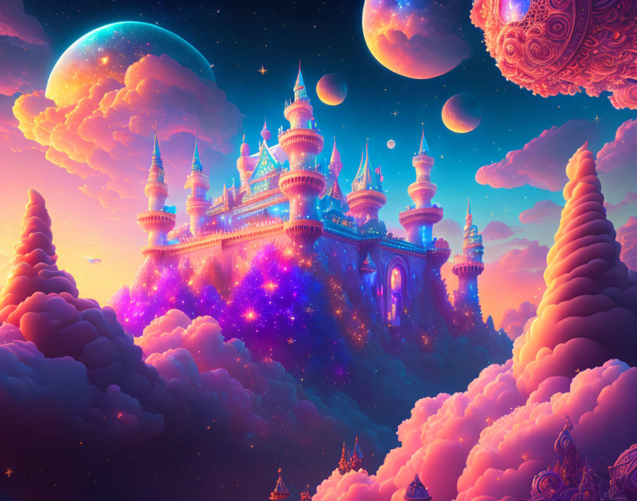 Majestic castle in vibrant fantasy landscape