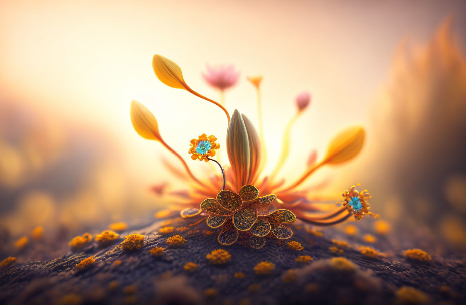 Artistic Rendering of Intricate Flower Patterns on Golden Background