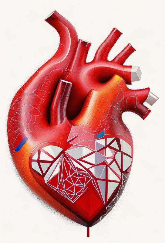 Realistic and Geometric Human Heart Illustration on White Background