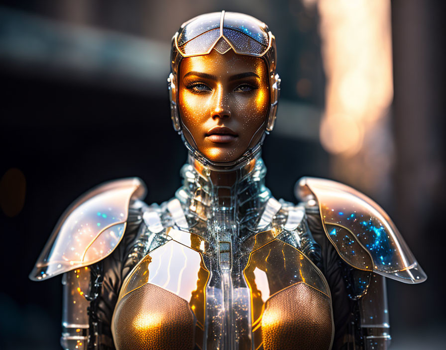 Highly Detailed Futuristic Female Android with Golden Faceplate