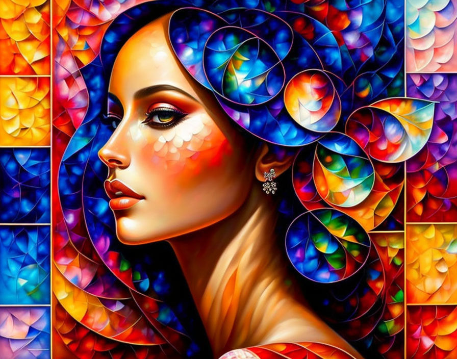 Colorful Geometric Mosaic Artwork of Woman