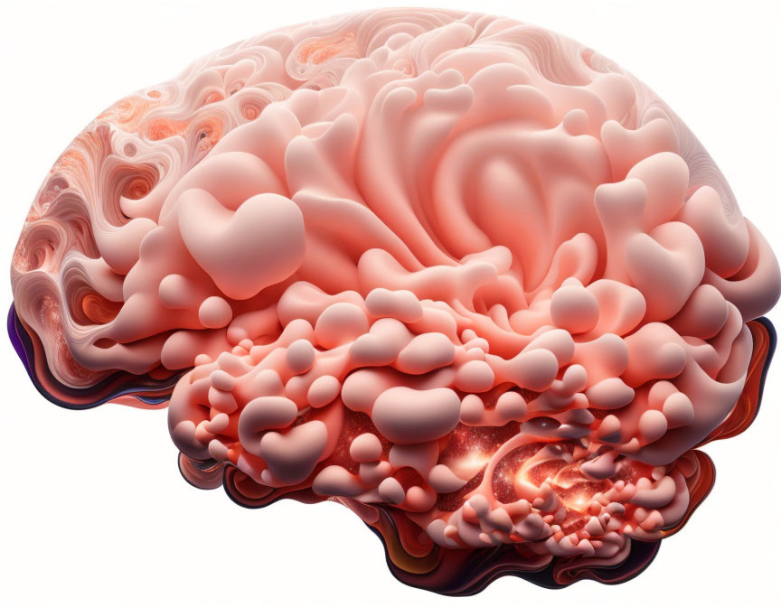 Detailed Human Brain Model with Warm Color Palette showcasing Gyri and Sulci