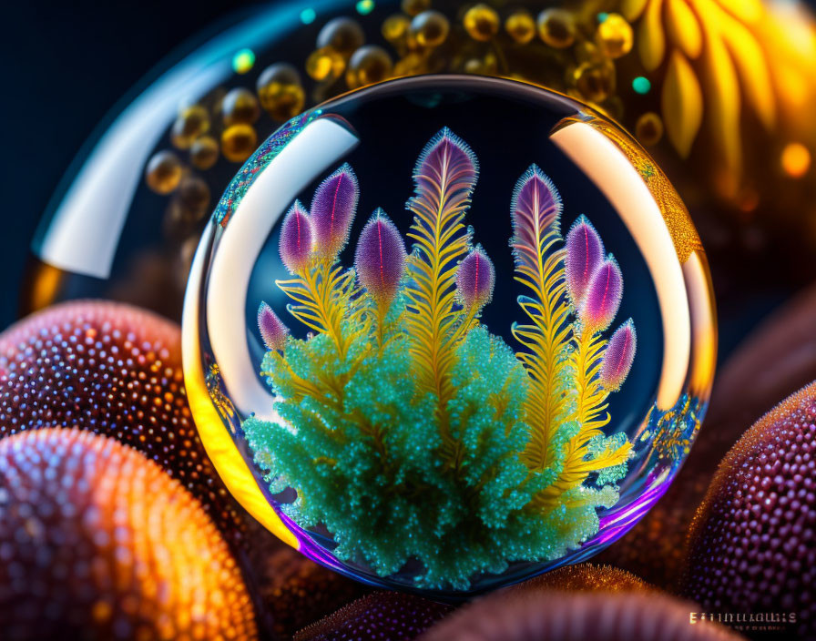 Colorful Fractal Pattern Encased in Crystal Ball Artwork