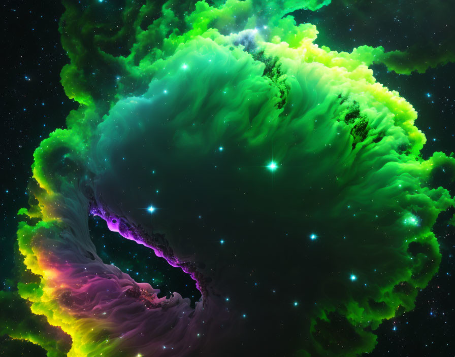 Colorful Green and Purple Cosmic Nebula in Starry Space