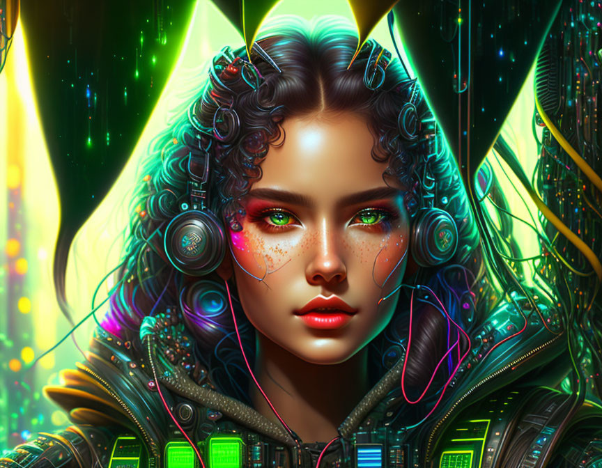 Futuristic digital artwork of female with cybernetic enhancements