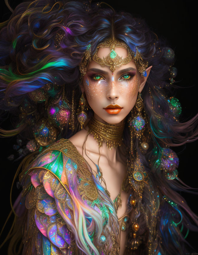 Elaborate Multicolored Hair Fantasy Portrait