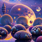 Fantasy Landscape with Mushroom Structures and Glowing Archway