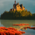 Tranquil Autumn Forest Island Reflection