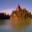 Castle with Conical Tower and Ivy Reflected in Sunset Waters