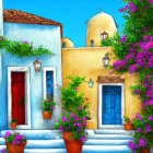 Colorful Mediterranean Style Building with Grapevines under Clear Sky