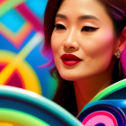 Colorful Makeup Woman Portrait Amid Abstract Neon Shapes