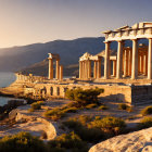 Digital artwork: Ancient Greek temple ruin under starry night sky