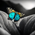 Colorful Butterfly on Dewy Surface with Soft-focus Background