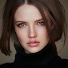 Woman with Intense Hazel Eyes and Curly Hair Adorned with Yellow Flowers