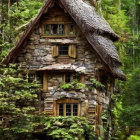 Yellow flower adorned lantern-shaped house in lush greenery