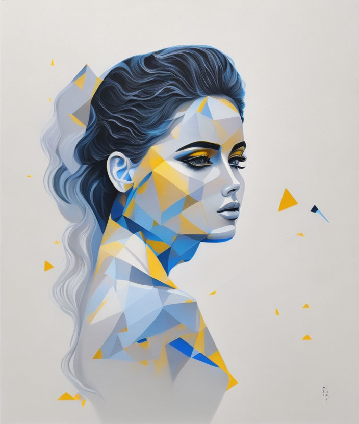 Geometric Blue and Yellow Portrait with Modern and Classical Fusion