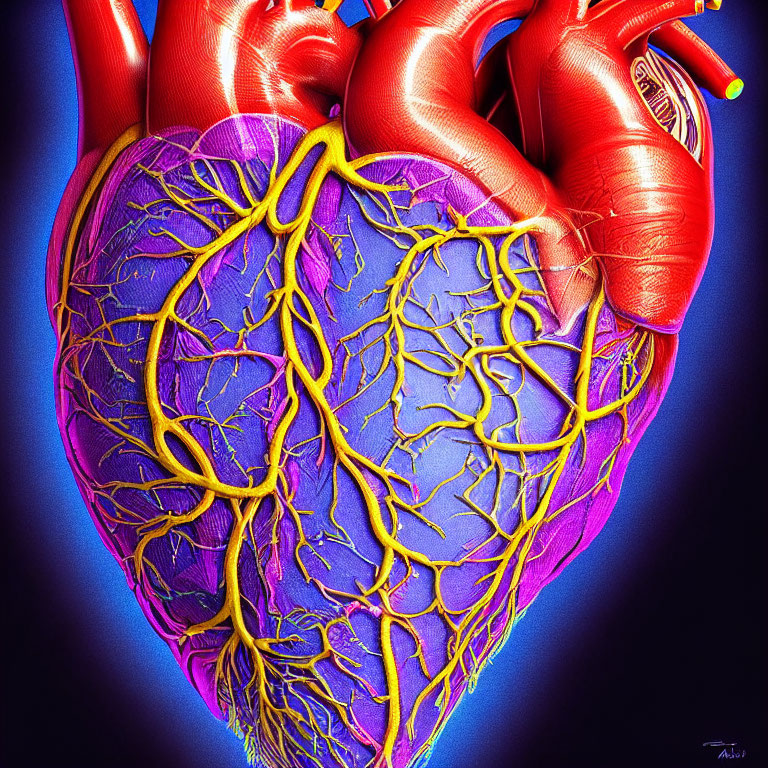 Detailed Human Heart Illustration with Visible Arteries and Veins