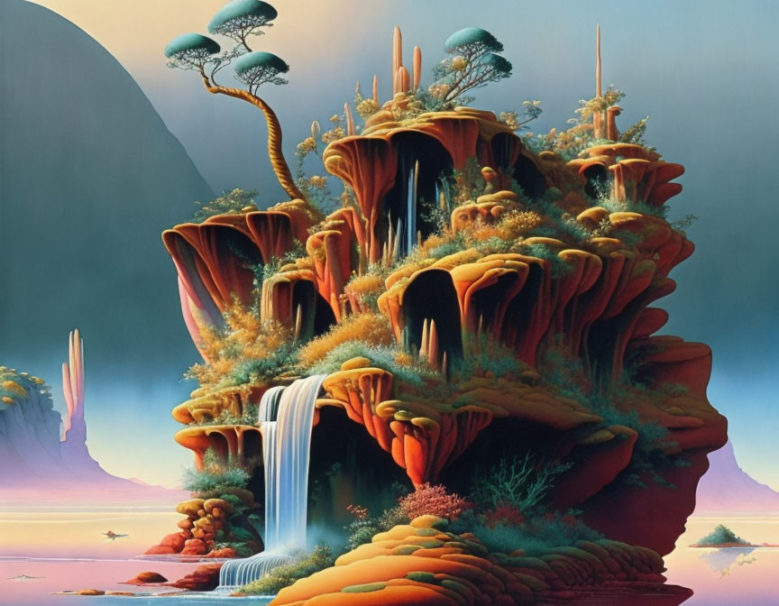 Vibrant otherworldly flora in fantastical landscape