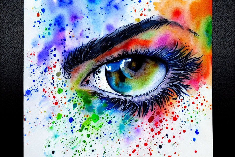 Detailed Watercolor Painting of Multicolored Eye Symbolizing Creativity