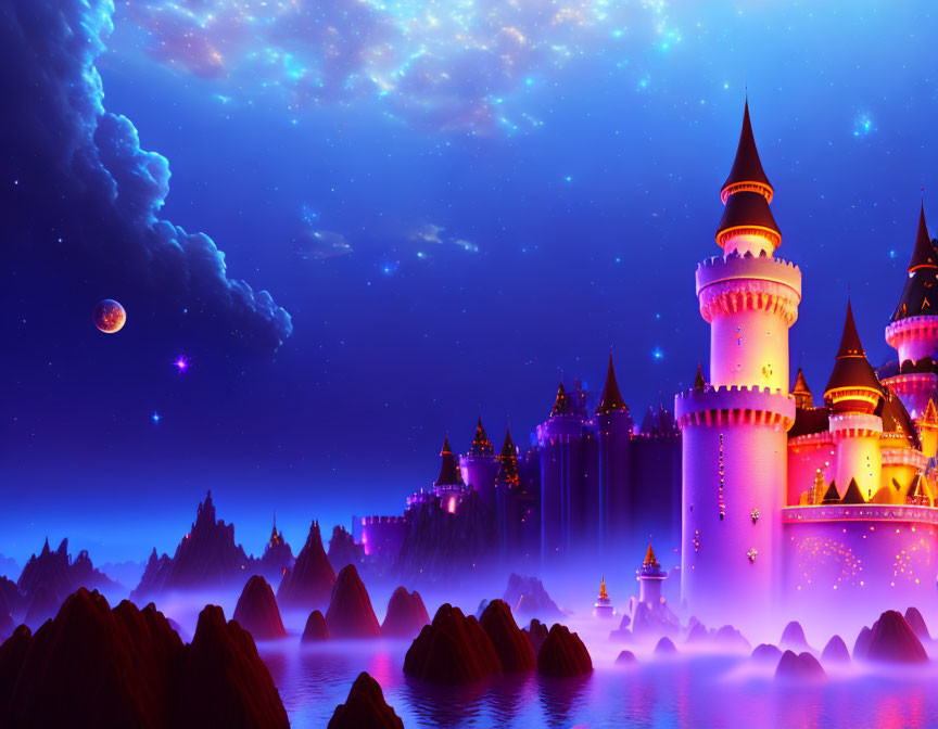 Enchanting castle in vibrant fantasy landscape