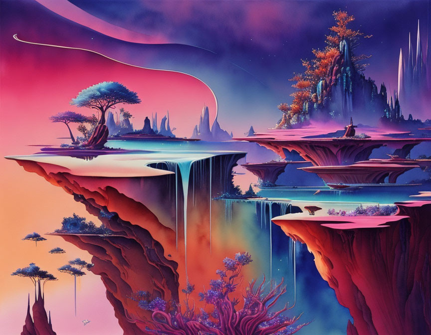 Colorful Fantasy Landscape with Floating Islands & Alien Trees