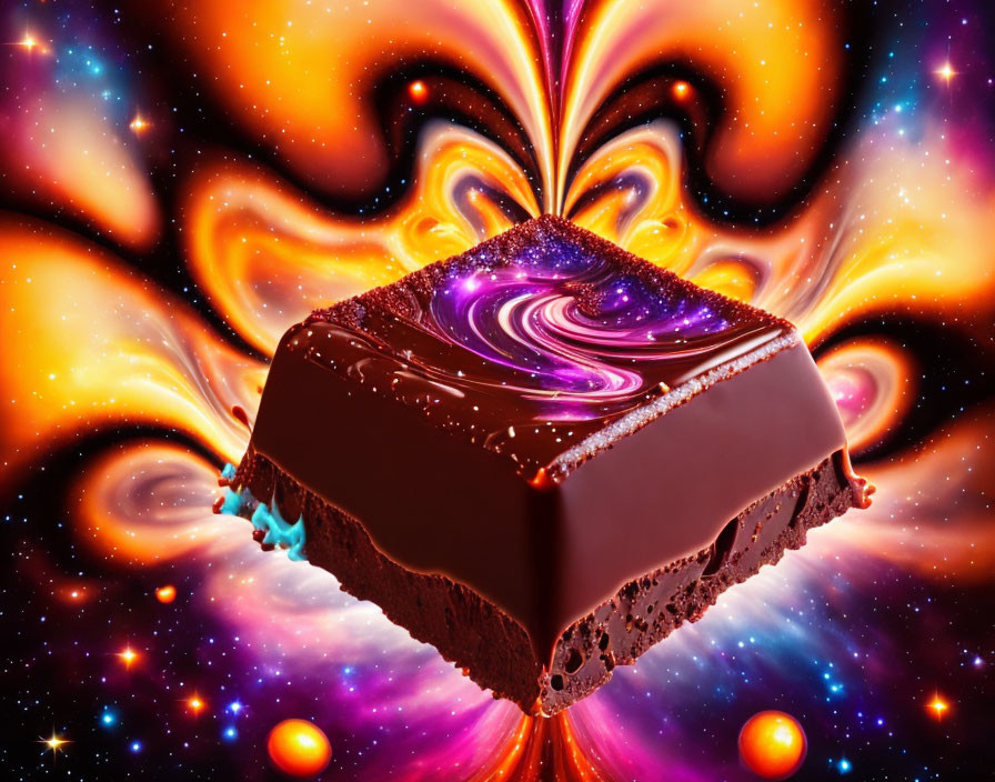 Chocolate Cake with Glossy Ganache in Cosmic Space