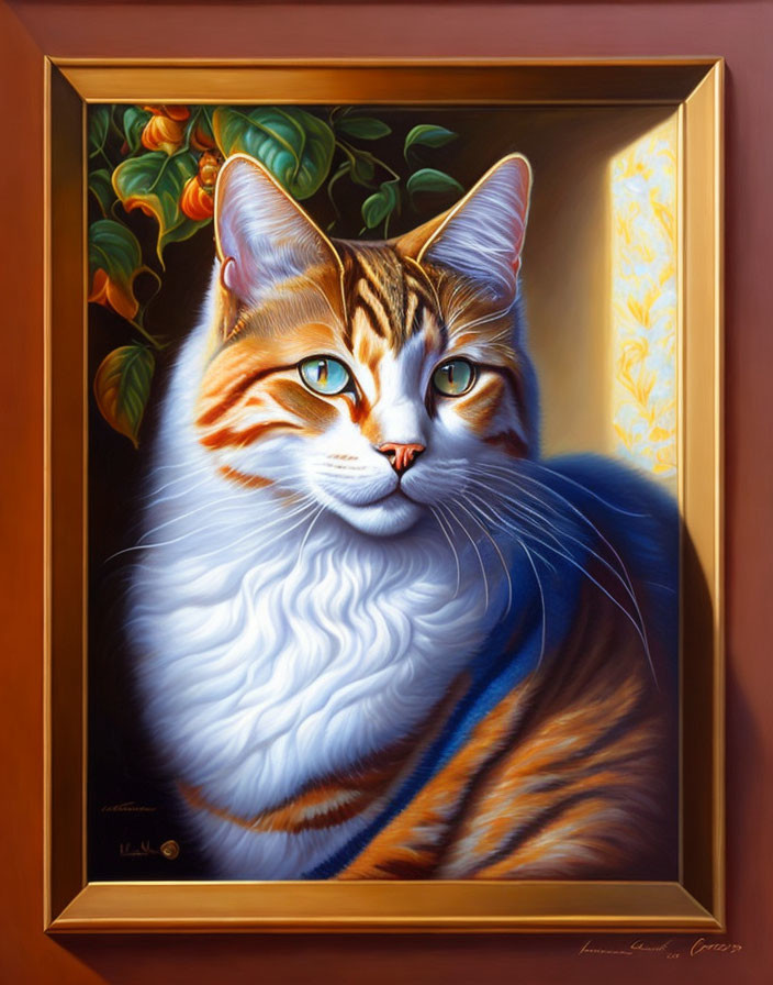 Colorful Painting of Orange-Striped Cat by Window