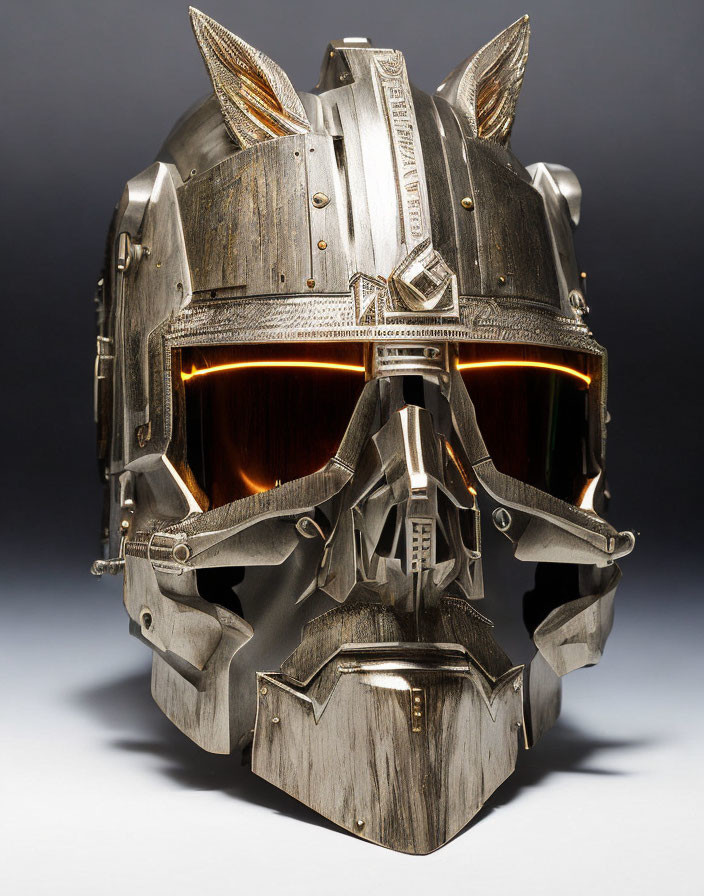 Cat-like Design Metallic Helmet with Pointed Ears & Glowing Orange Visor